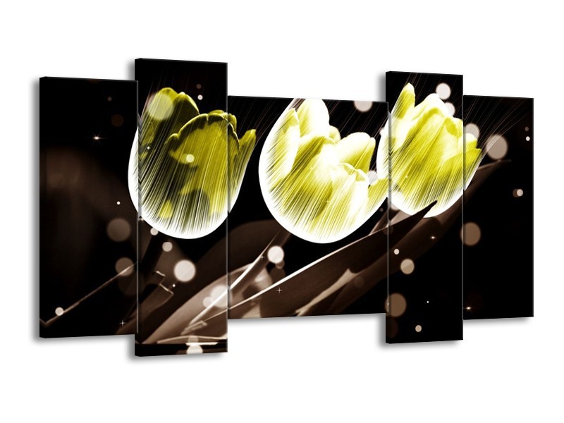 Canvas schilderij Tulp | Geel, Grijs | 120x65 5Luik