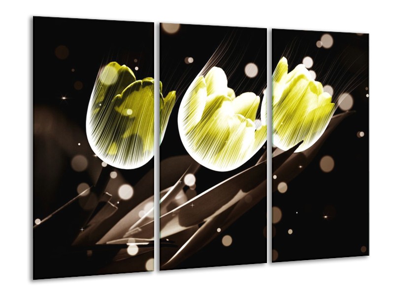 Canvas schilderij Tulp | Geel, Grijs | 120x80cm 3Luik
