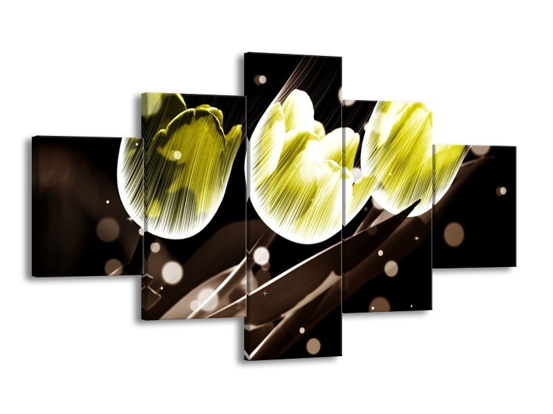 Canvas schilderij Tulp | Geel, Grijs | 125x70cm 5Luik