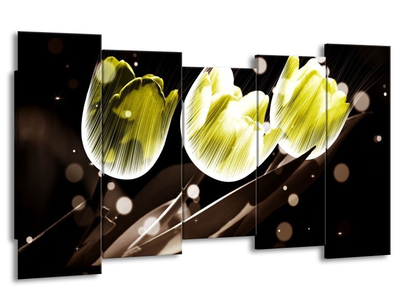 Canvas schilderij Tulp | Geel, Grijs | 150x80cm 5Luik
