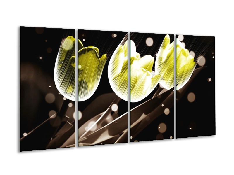 Canvas schilderij Tulp | Geel, Grijs | 160x80cm 4Luik