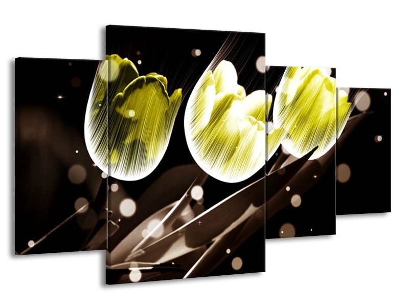 Canvas schilderij Tulp | Geel, Grijs | 160x90cm 4Luik