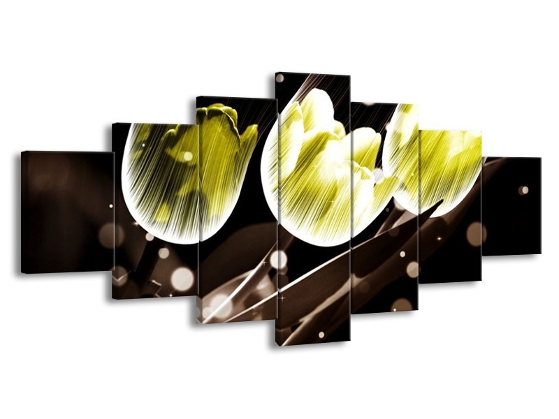 Canvas schilderij Tulp | Geel, Grijs | 210x100cm 7Luik