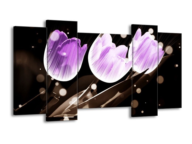 Canvas schilderij Tulp | Paars, Grijs | 120x65 5Luik