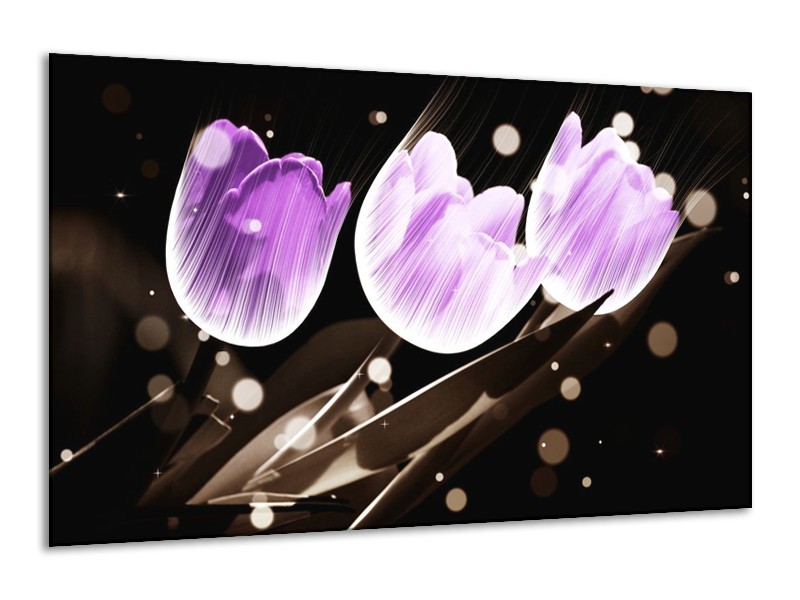 Canvas schilderij Tulp | Paars, Grijs | 120x70cm 1Luik