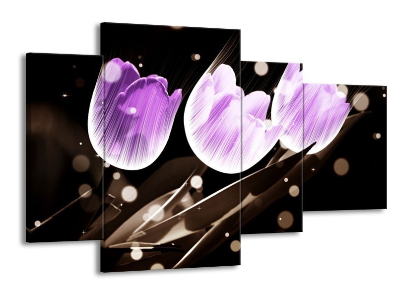 Canvas schilderij Tulp | Paars, Grijs | 120x75cm 4Luik