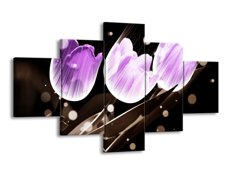 Canvas schilderij Tulp | Paars, Grijs | 125x70cm 5Luik