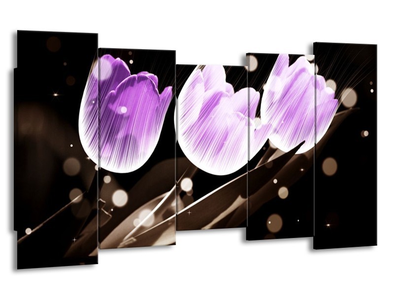 Canvas schilderij Tulp | Paars, Grijs | 150x80cm 5Luik