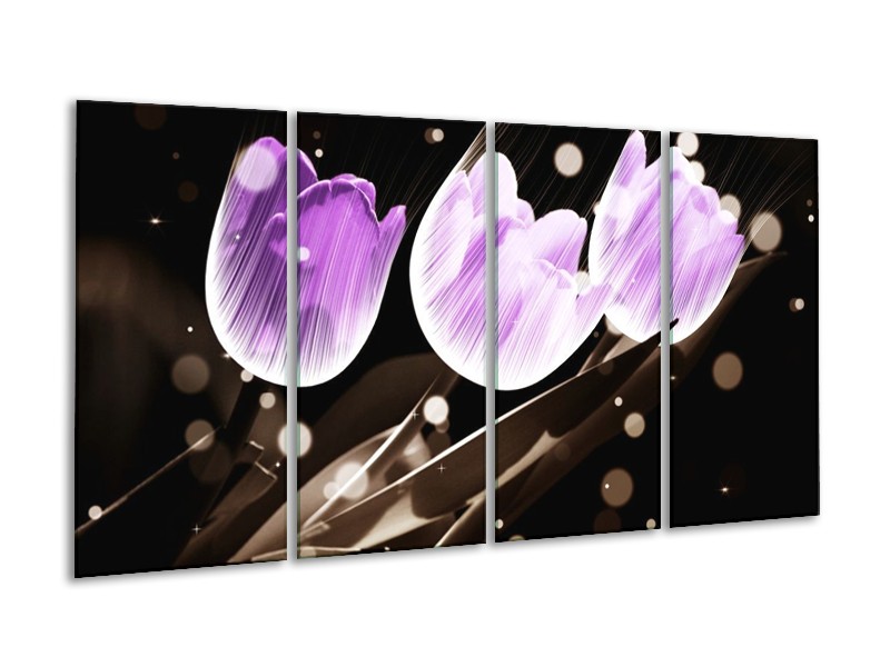 Canvas schilderij Tulp | Paars, Grijs | 160x80cm 4Luik