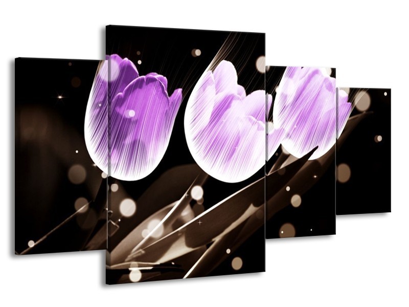 Canvas schilderij Tulp | Paars, Grijs | 160x90cm 4Luik