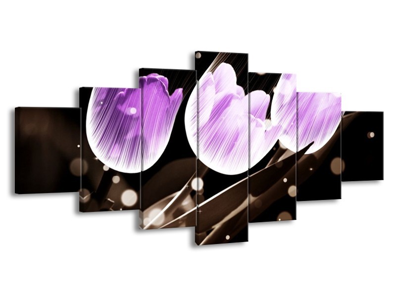 Canvas schilderij Tulp | Paars, Grijs | 210x100cm 7Luik