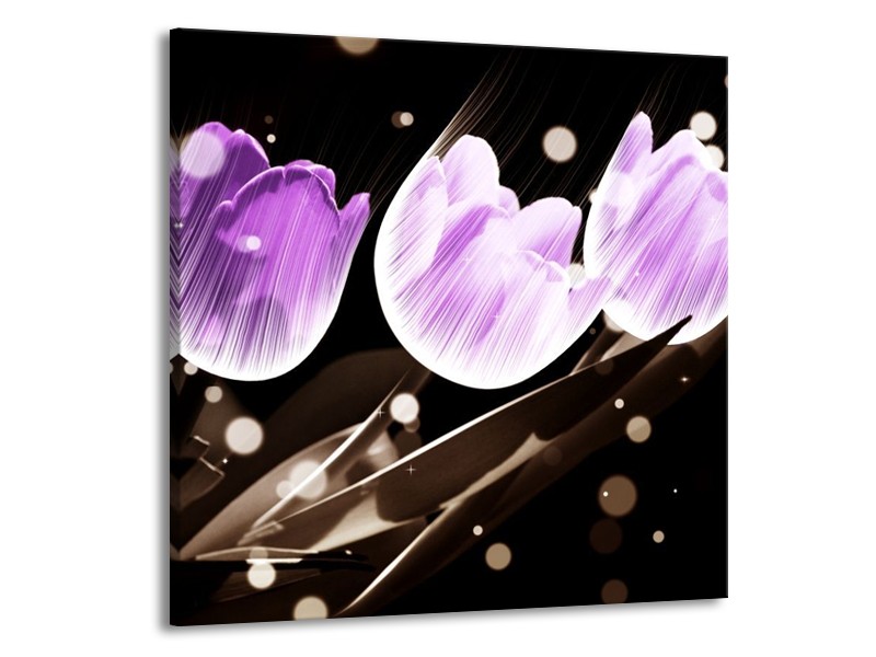 Canvas schilderij Tulp | Paars, Grijs | 50x50cm 1Luik