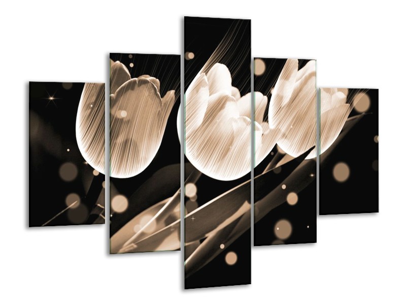 Glas schilderij Tulp | Wit, Zwart, Grijs | 100x70cm 5Luik