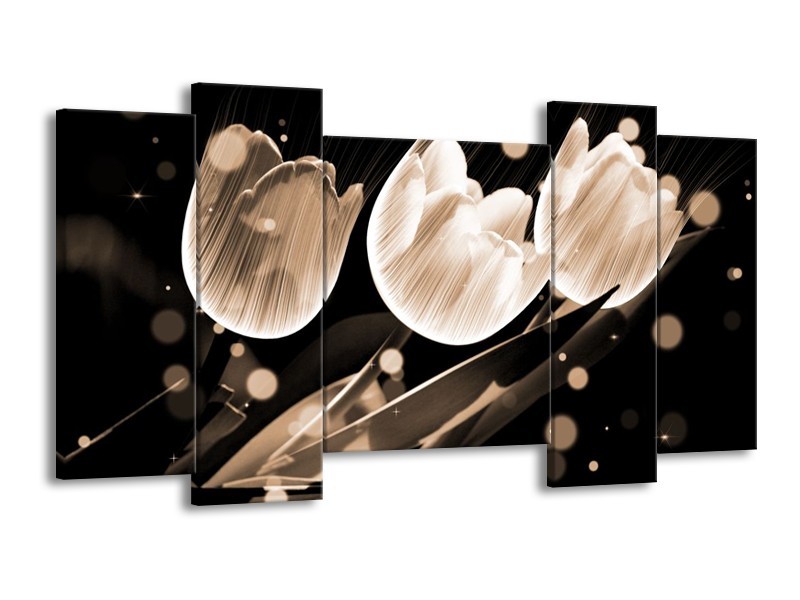Glas schilderij Tulp | Wit, Zwart, Grijs | 120x65cm 5Luik