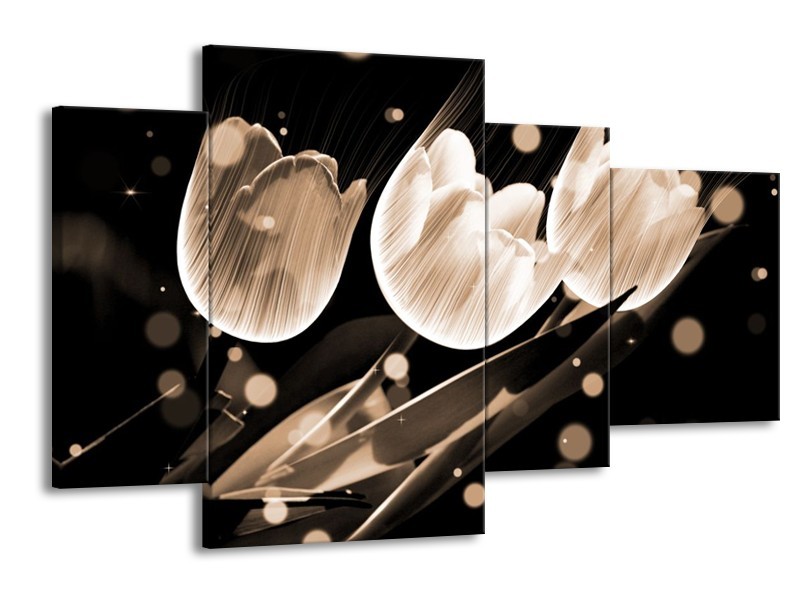 Glas schilderij Tulp | Wit, Zwart, Grijs | 120x75cm 4Luik