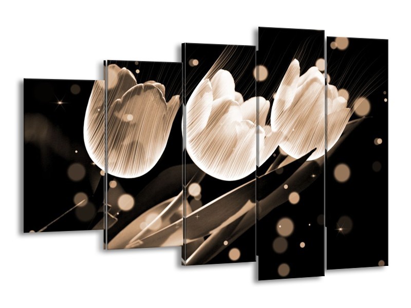 Canvas schilderij Tulp | Wit, Zwart, Grijs | 150x100cm 5Luik