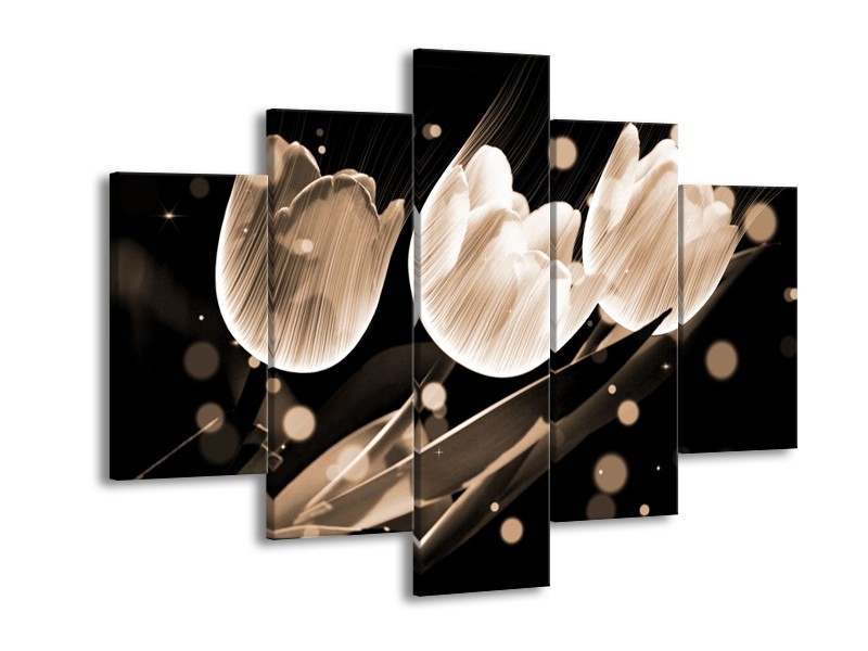 Glas schilderij Tulp | Wit, Zwart, Grijs | 150x105cm 5Luik
