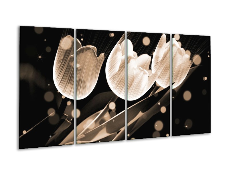 Glas schilderij Tulp | Wit, Zwart, Grijs | 160x80cm 4Luik