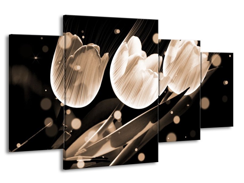 Glas schilderij Tulp | Wit, Zwart, Grijs | 160x90cm 4Luik