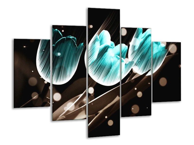 Canvas schilderij Tulp | Blauw, Zwart | 100x70cm 5Luik