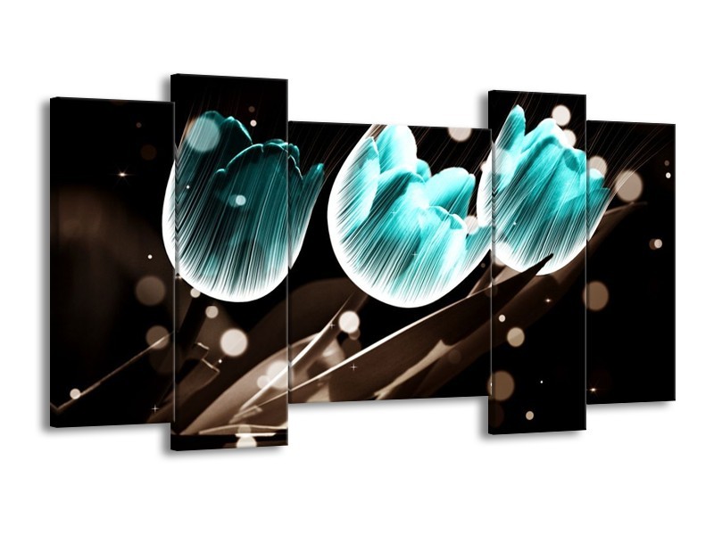 Canvas schilderij Tulp | Blauw, Zwart | 120x65 5Luik
