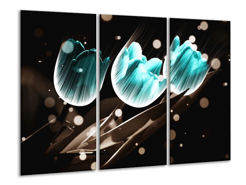 Canvas schilderij Tulp | Blauw, Zwart | 120x80cm 3Luik