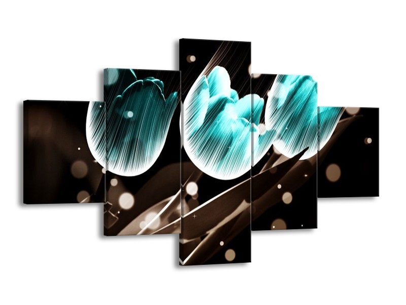 Canvas schilderij Tulp | Blauw, Zwart | 125x70cm 5Luik