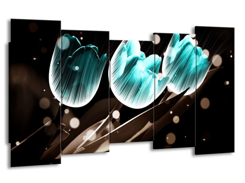 Canvas schilderij Tulp | Blauw, Zwart | 150x80cm 5Luik