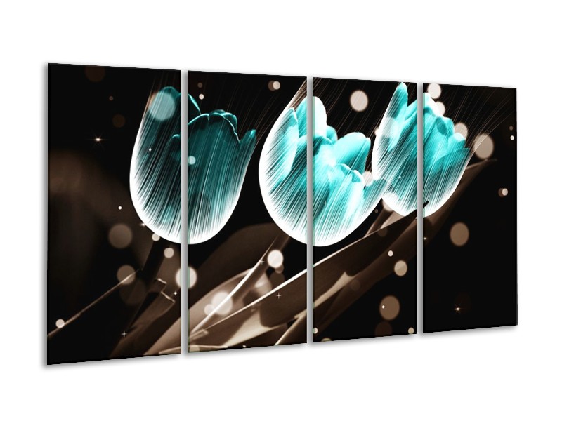 Canvas schilderij Tulp | Blauw, Zwart | 160x80cm 4Luik