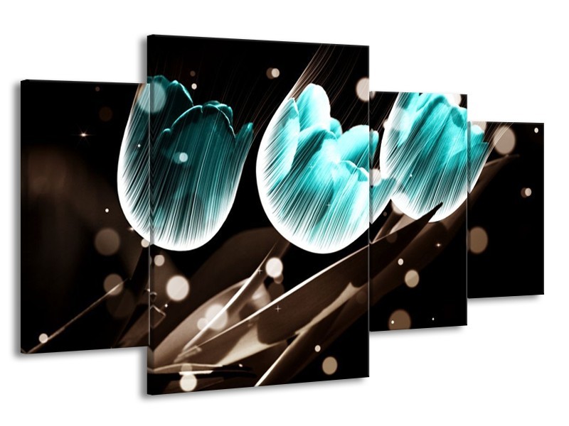 Canvas schilderij Tulp | Blauw, Zwart | 160x90cm 4Luik