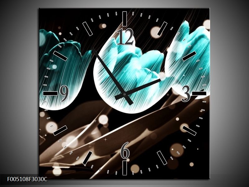 Klok schilderij Tulp | Blauw, Zwart | 30x30cm 1Luik