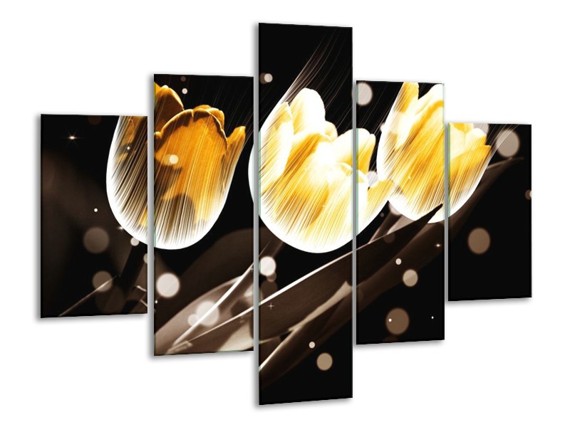 Canvas schilderij Tulp | Geel, Zwart | 100x70cm 5Luik