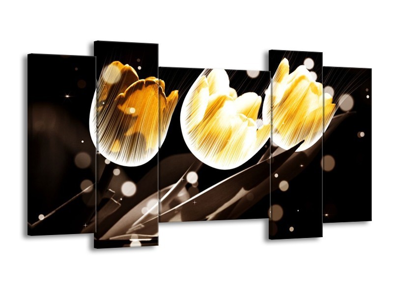 Canvas schilderij Tulp | Geel, Zwart | 120x65 5Luik