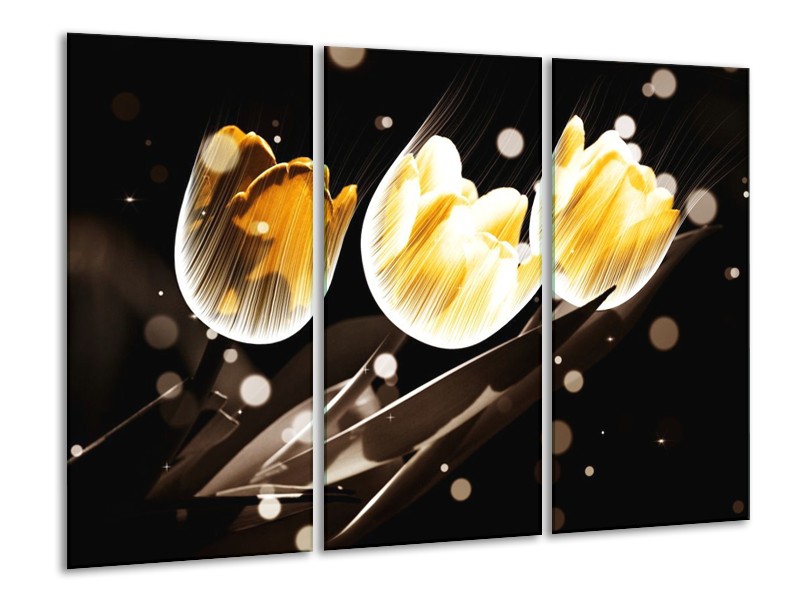 Canvas schilderij Tulp | Geel, Zwart | 120x80cm 3Luik