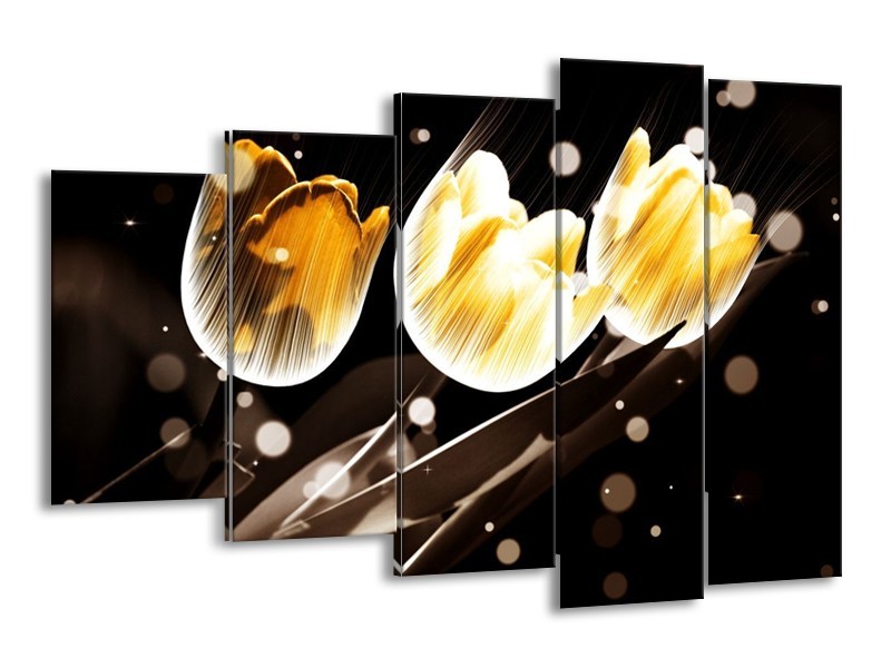 Canvas schilderij Tulp | Geel, Zwart | 150x100cm 5Luik