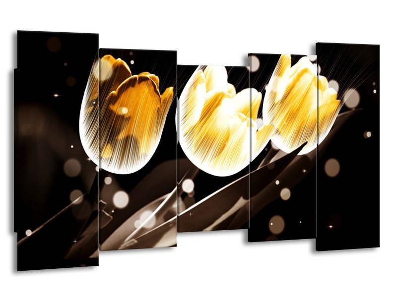 Canvas schilderij Tulp | Geel, Zwart | 150x80cm 5Luik