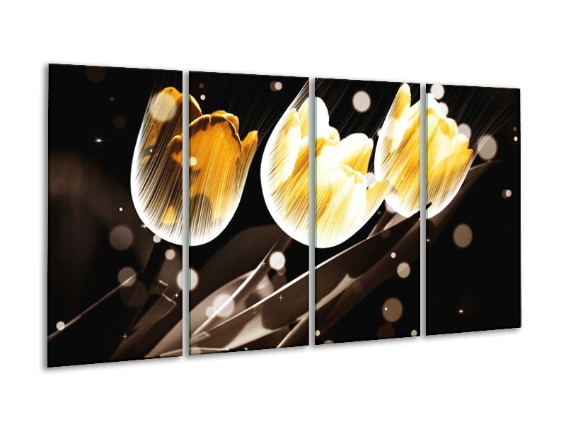 Canvas schilderij Tulp | Geel, Zwart | 160x80cm 4Luik