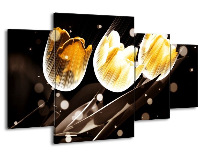 Canvas schilderij Tulp | Geel, Zwart | 160x90cm 4Luik