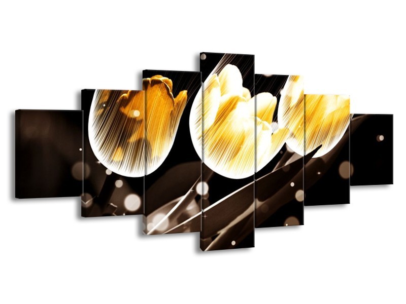 Canvas schilderij Tulp | Geel, Zwart | 210x100cm 7Luik