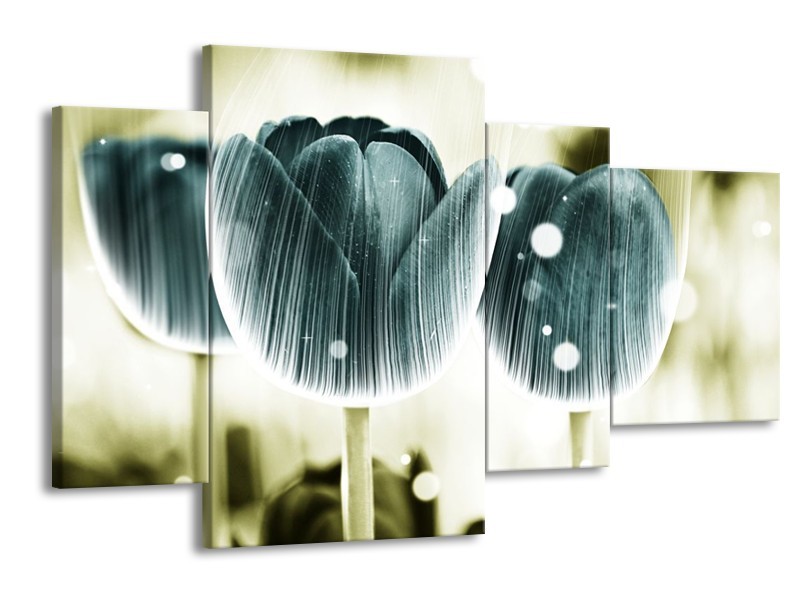 Canvas schilderij Tulp | Blauw, Wit | 120x75cm 4Luik