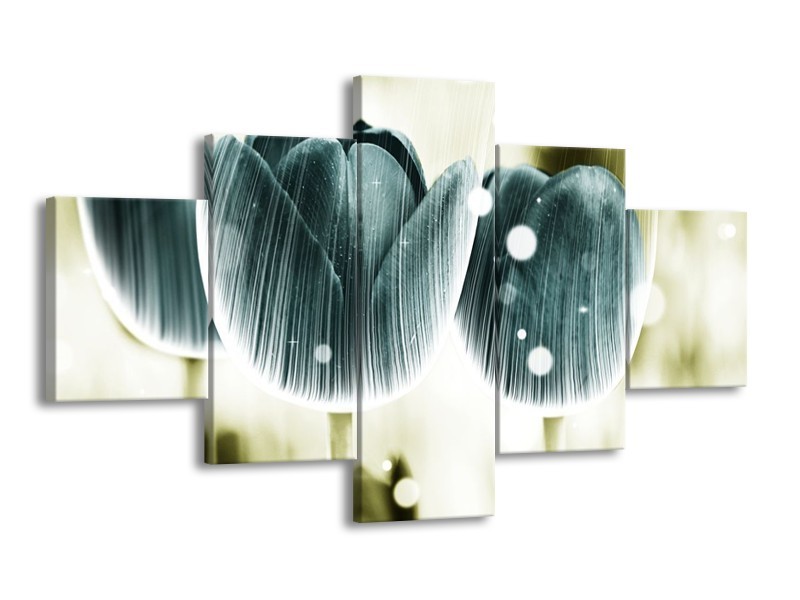 Canvas schilderij Tulp | Blauw, Wit | 125x70cm 5Luik