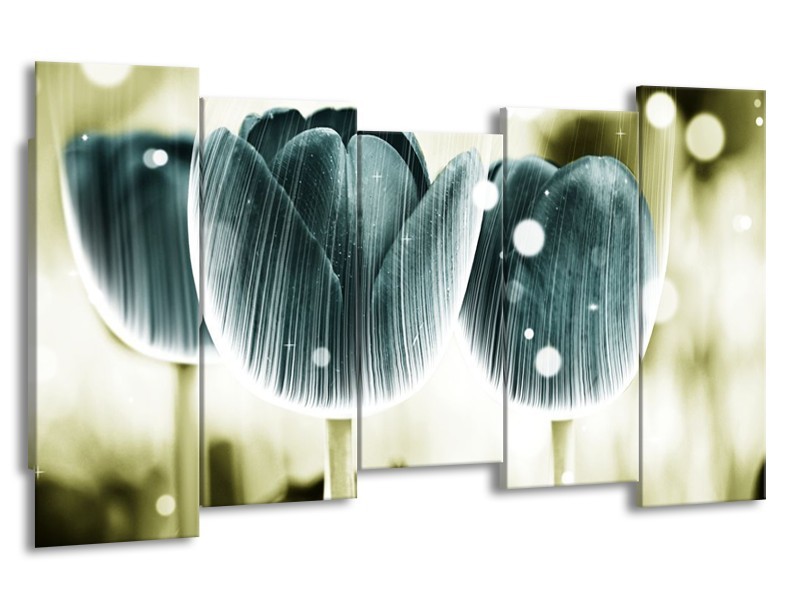 Canvas schilderij Tulp | Blauw, Wit | 150x80cm 5Luik