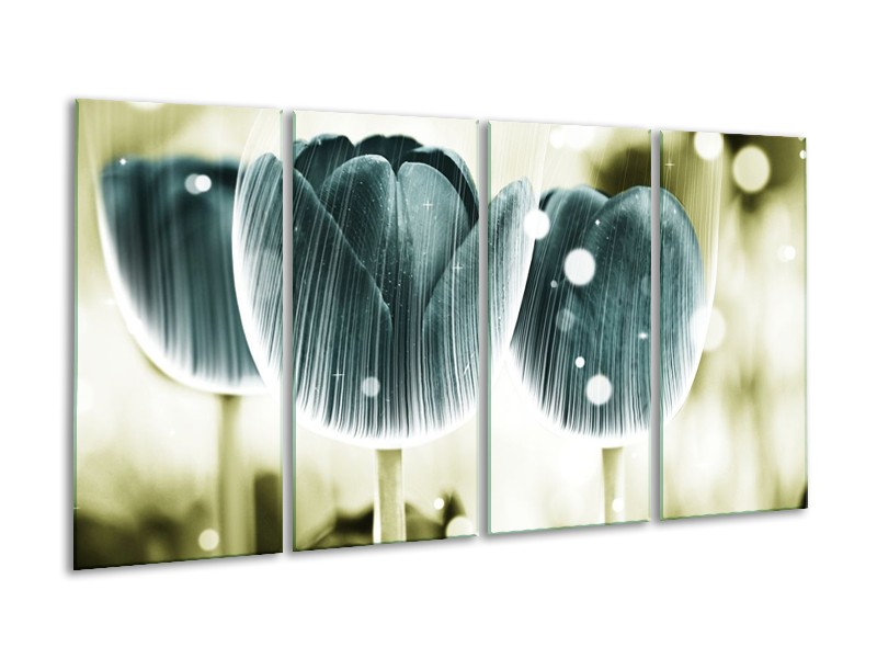Canvas schilderij Tulp | Blauw, Wit | 160x80cm 4Luik