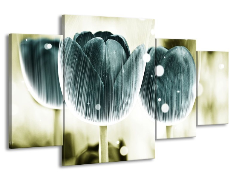 Canvas schilderij Tulp | Blauw, Wit | 160x90cm 4Luik