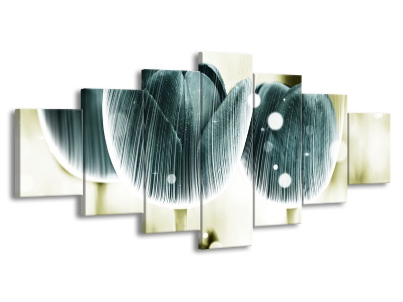 Canvas schilderij Tulp | Blauw, Wit | 210x100cm 7Luik