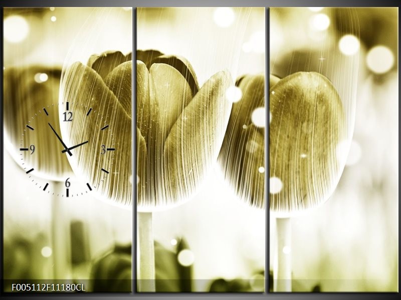 Klok schilderij Tulp | Geel, Wit | 111x80cm 3Luik