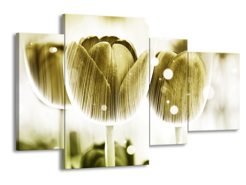 Canvas schilderij Tulp | Geel, Wit | 120x75cm 4Luik