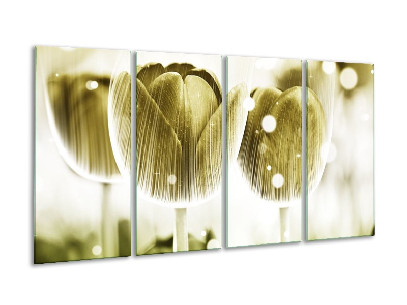 Canvas schilderij Tulp | Geel, Wit | 160x80cm 4Luik