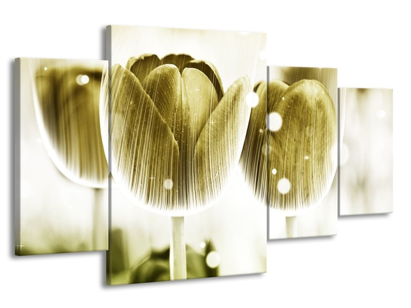 Canvas schilderij Tulp | Geel, Wit | 160x90cm 4Luik