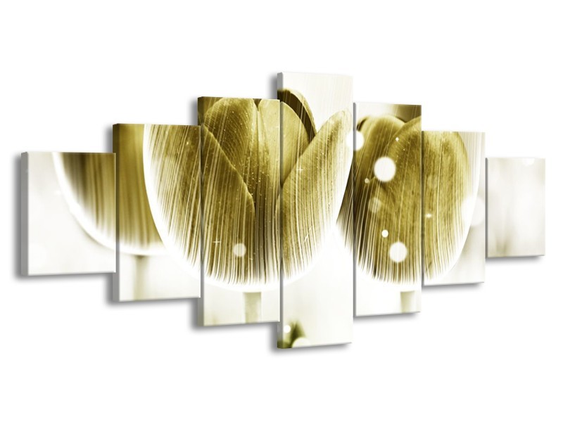 Canvas schilderij Tulp | Geel, Wit | 210x100cm 7Luik